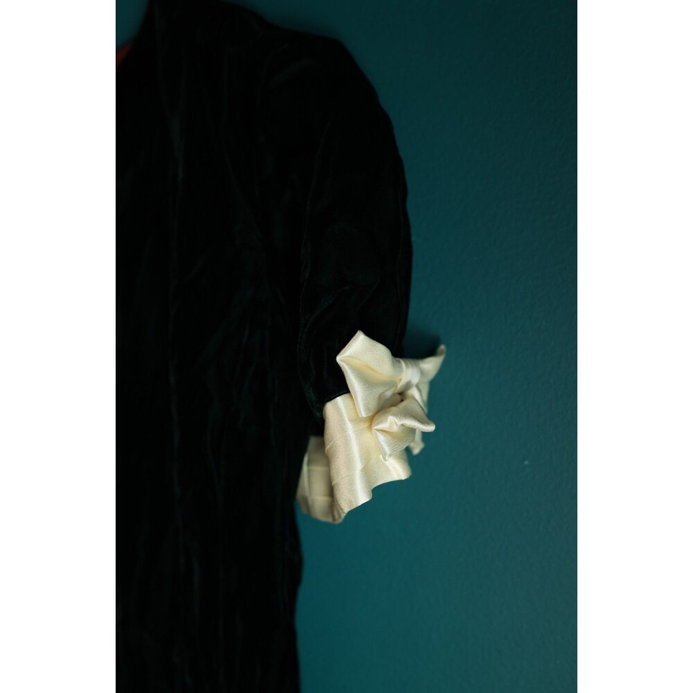 Vintage 80s Karin Stevens Velvet Deep Green Dress Evening Party Dress Bow 14 - Picture 3 of 10